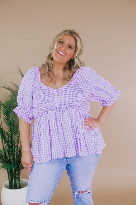 Enchanted Gingham Blouse, Lavender