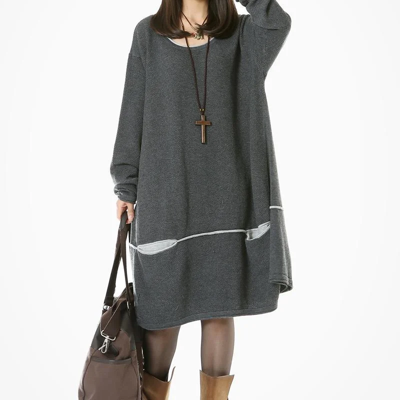 Gray oversized knit sweaters long knitted dress