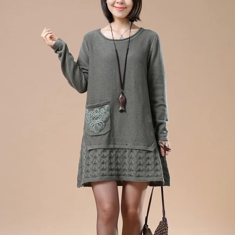 Gray plus size knit sweaters winter shift dress