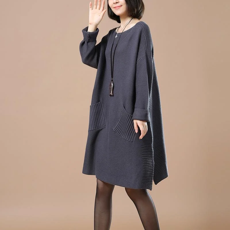 Gray pockets women sweaters oversize knit coat