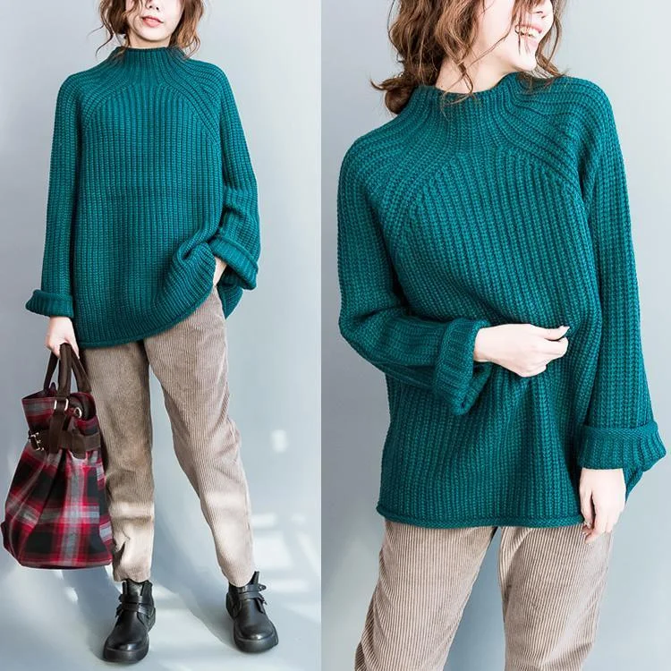 Green oversized chunky knit sweaters long sleeve womens baggy knitwear pullover