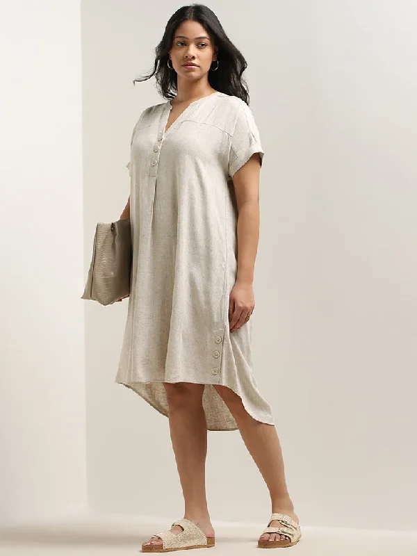 Gia Off-White Blended Linen High-Low Dress