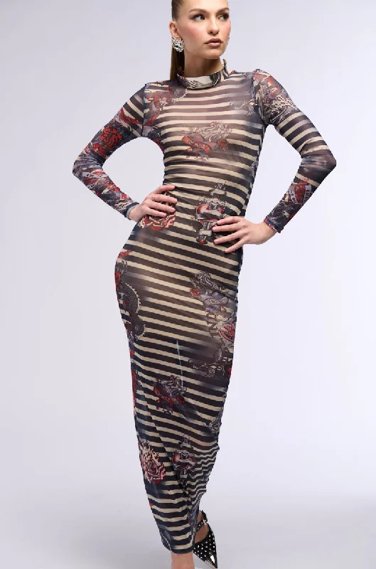 COOLEST GIRL ON THE BLOCK PRINTED MESH MAXI DRESS