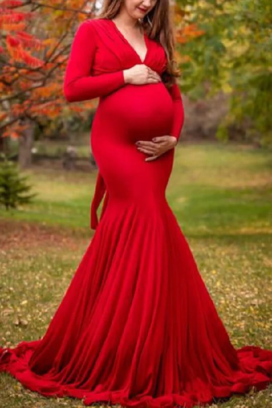 Fabulous V-neck Mermaid Maternity Photoshoot Gown