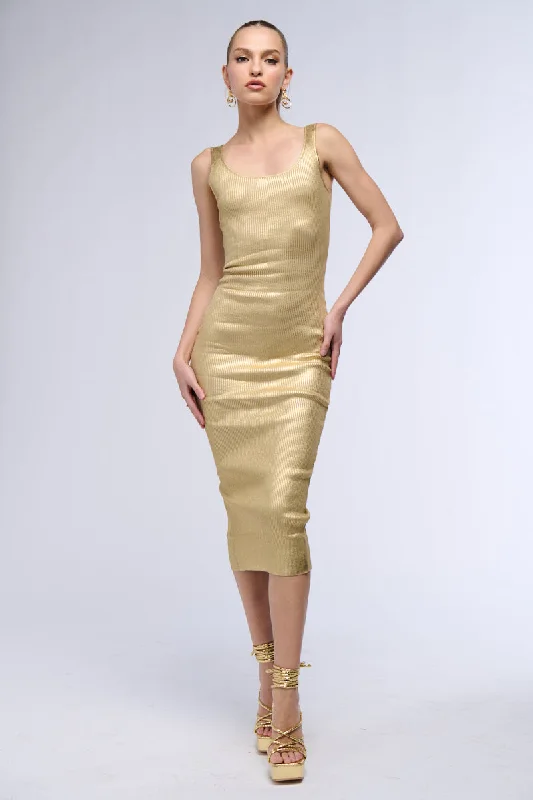 MOVE YOUR BODY METALLIC MIDI DRESS IN GOLD