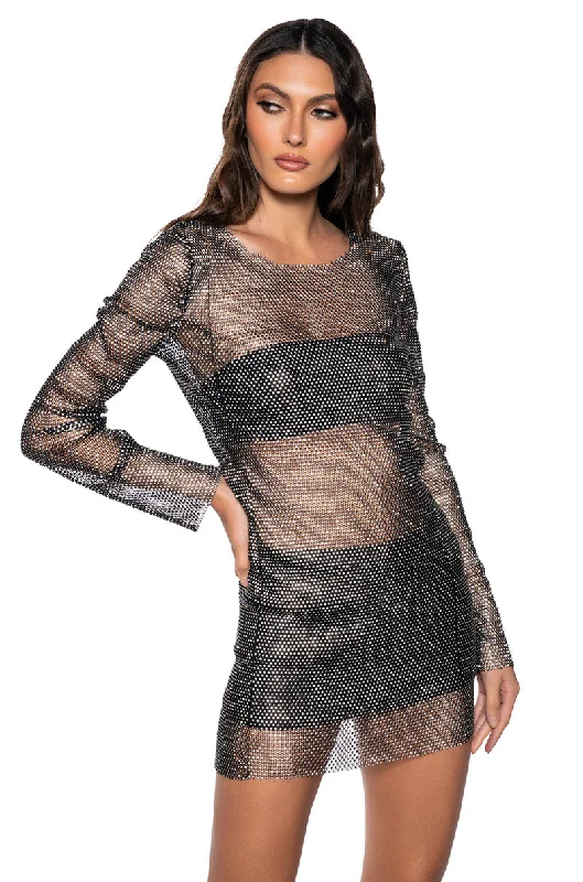 SHOW STOPPER MINI DRESS IN BLACK SILVER