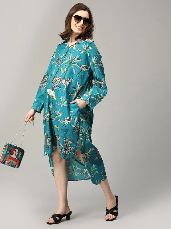 Teal Tropic Safari Maternity and Nursing Oversized Dress