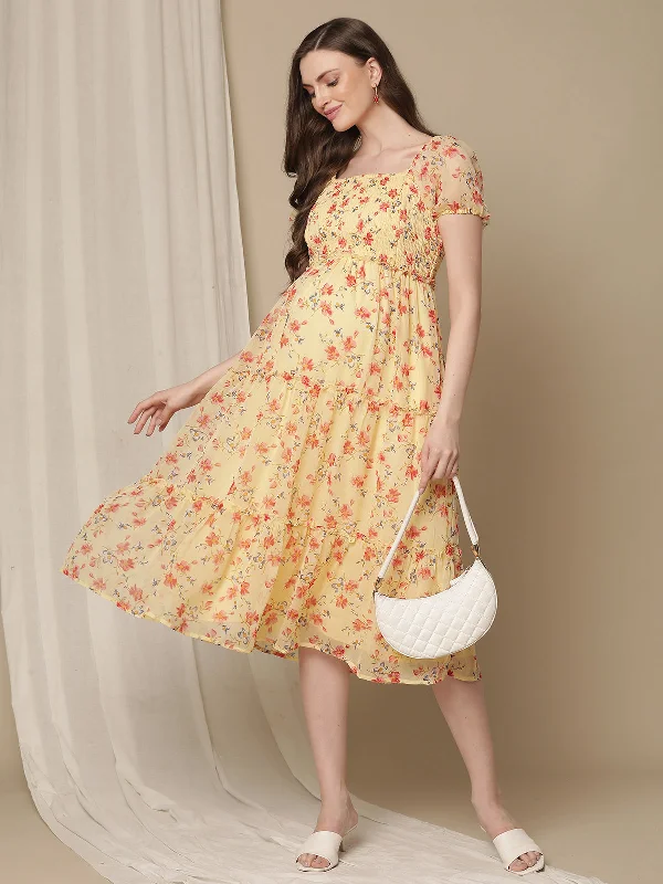 Yellow Chiffon Maternity Dress