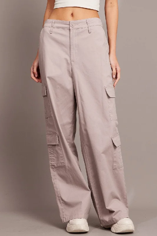 Beige Cargo Pants Low Rise