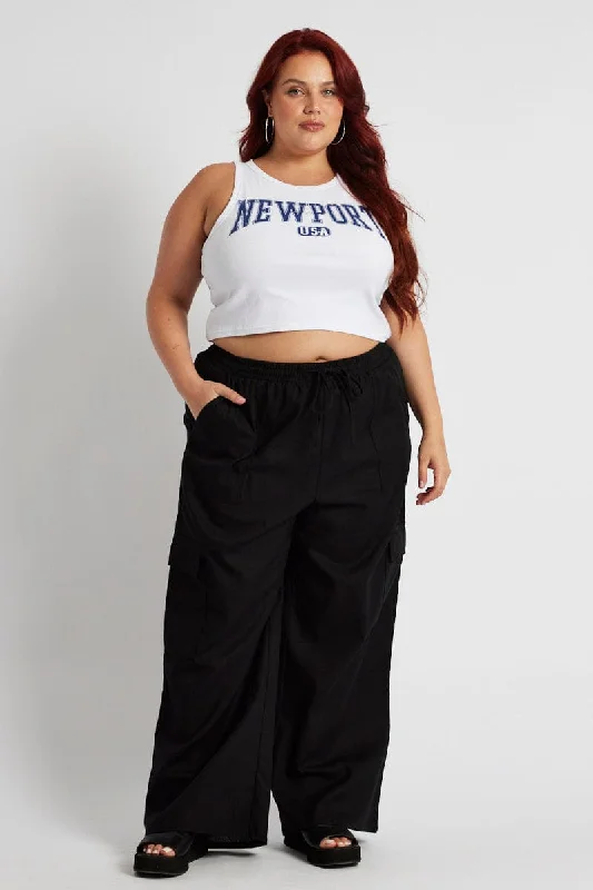 Black Relaxed Cargo Pant Elasticated Waist