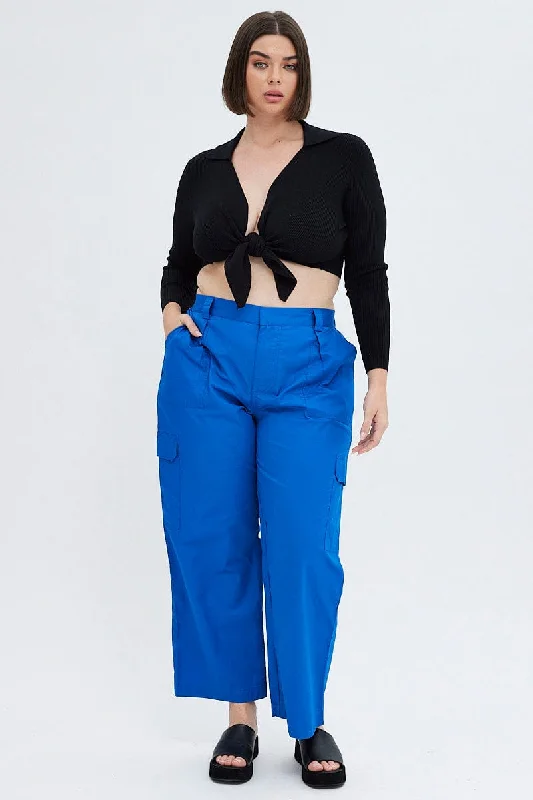 Blue Elastic Back Waist Cargo Pant