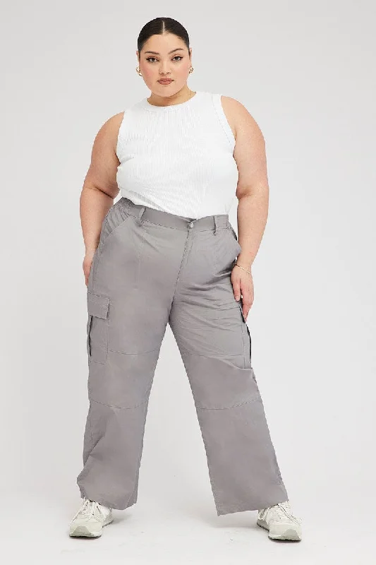 Grey Cargo Pants High Rise