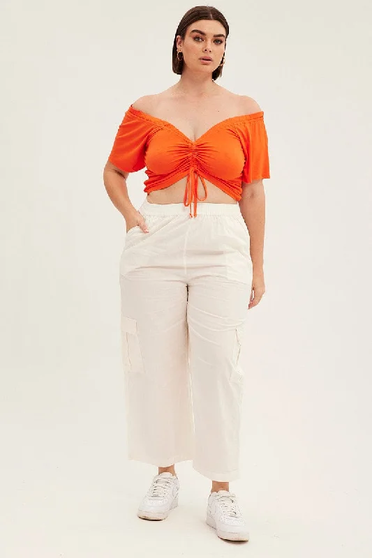 White Cargo Wide Leg Pants High Rise